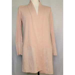 CALVIN KLEIN  Open Cardigan Sweater Blush Pink Faux Suede Textured-Medium